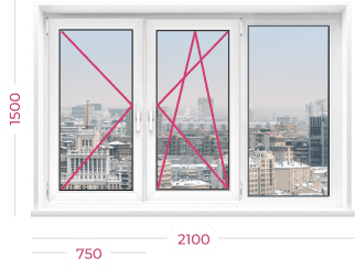 Трехстворчатое окно 2100x1500 - стоимость